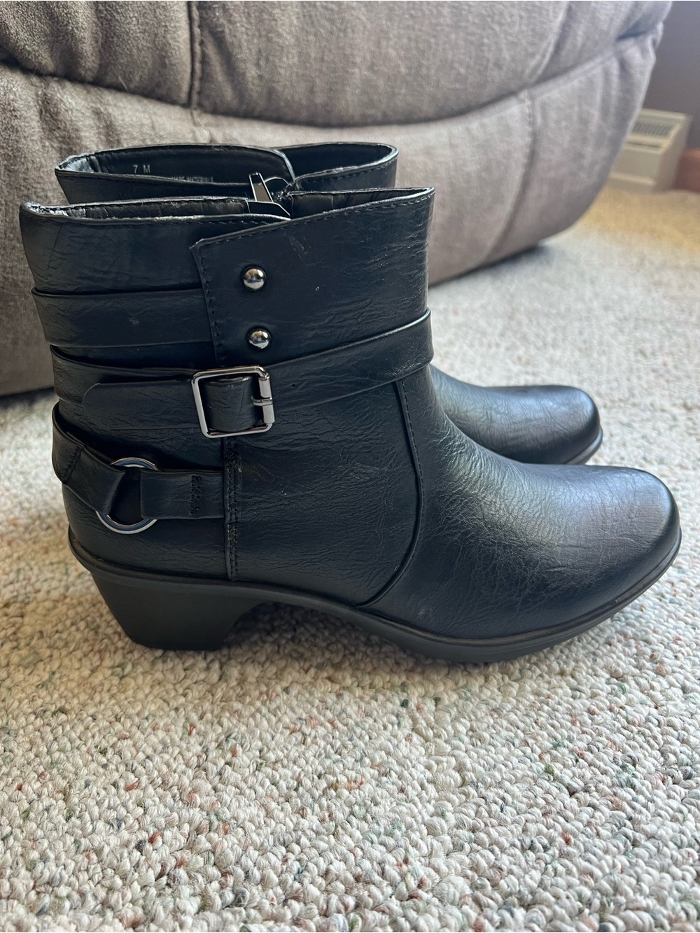 Black Ankle Boots with Buckle Accent